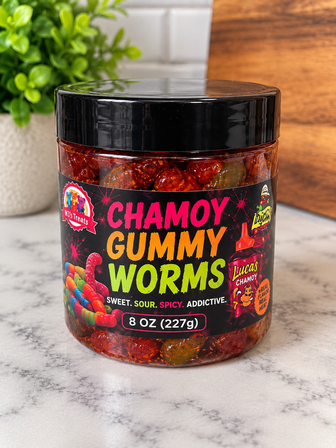Gummy Worms with Chamoy