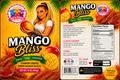 M3's Treats Mango Bliss label - Sweet, Tangy, Irresistible, Chamoy Coated Dried Mango Slices