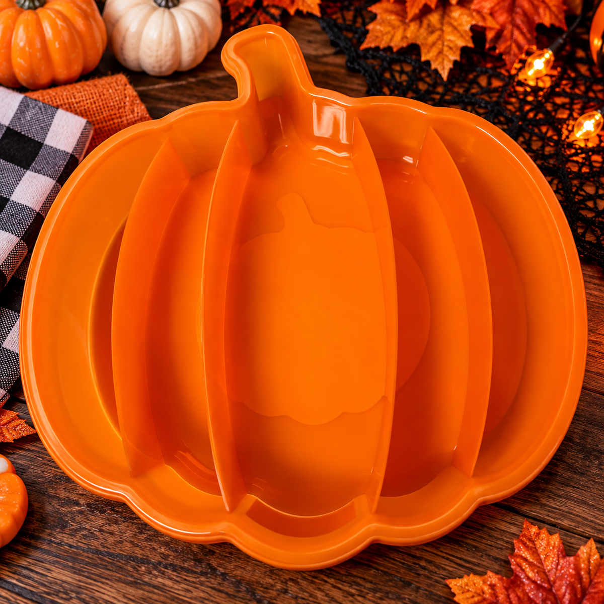 Open orange pumpkin container showing five sections