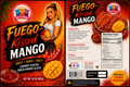 M3's Treats Fuego-Kissed Mango label - Sweet, Tangy, Spicy, Chamoy Coated Dried Mango Slices